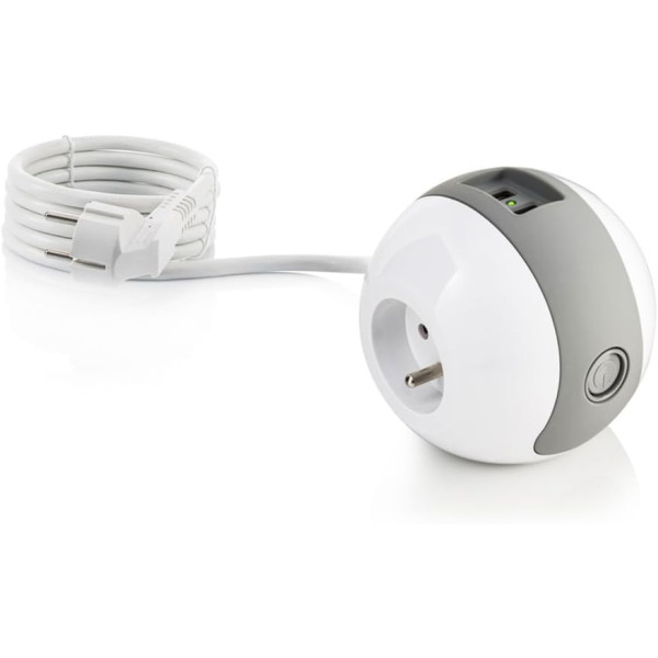 photo-Multiprise - Ronde - 3 prises + 2 USB - 1,50m câble - Design innovant - Wattball
