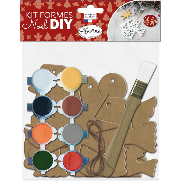 photo-Kit créatif - Décorations de noël - Bois - A décorer - 12 formes + peinture + pinceau - Aladine