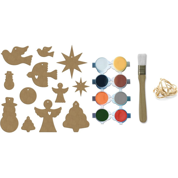 Kit créatif - Décorations de noël - Bois - A décorer - 12 formes + peinture + pinceau - Aladine
