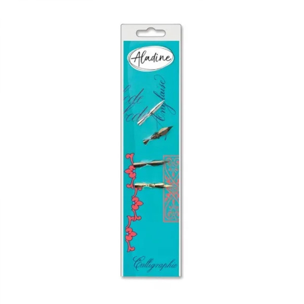 photo-Plumes pour calligraphie Anglaise - 4 plumes différentes - Aladine