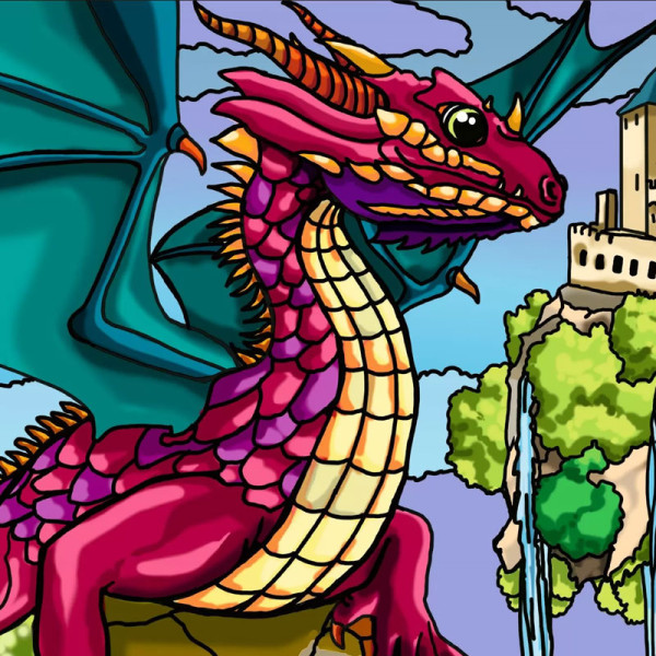 Coloriage - Dragon - Tableau à colorier - Avec contours velours noir - Dès 3 ans