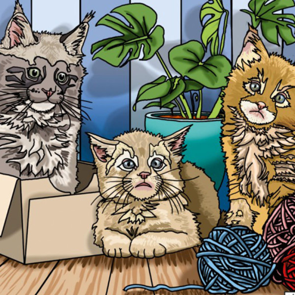 Coloriage - Chatons - Tableau à colorier - Avec contours velours noir - Dès 3 ans