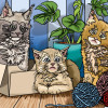 Coloriage - Chatons - Tableau à colorier - Avec contours velours noir - Dès 3 ans