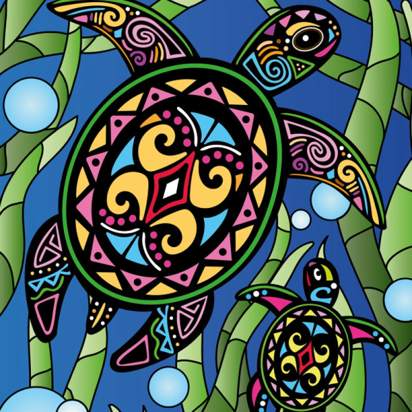 Coloriage - Tortue - Tableau à colorier - Avec contours velours noir - Dès 3 ans