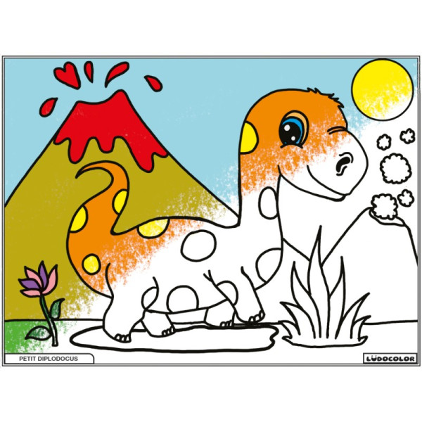 Coloriage - Petit diplodocus - Tableau à colorier - Avec contours velours noir - Dès 3 ans