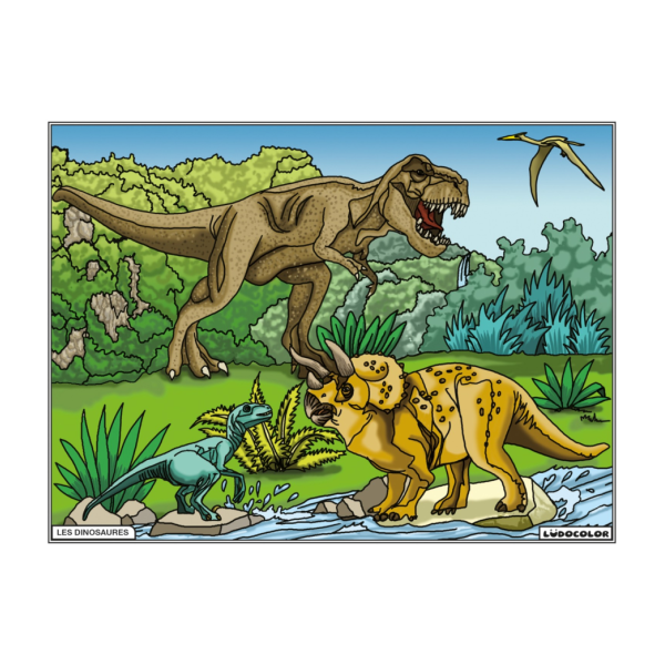 photo-Coloriage - Dinosaures - Tableau à colorier - Avec contours velours noir - Dès 3 ans