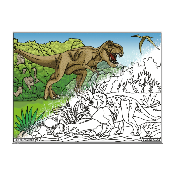 Coloriage - Dinosaures - Tableau à colorier - Avec contours velours noir - Dès 3 ans