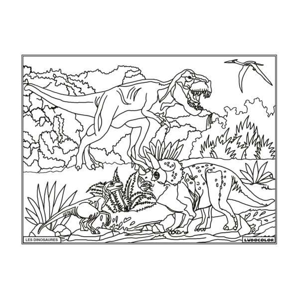 Coloriage - Dinosaures - Tableau à colorier - Avec contours velours noir - Dès 3 ans