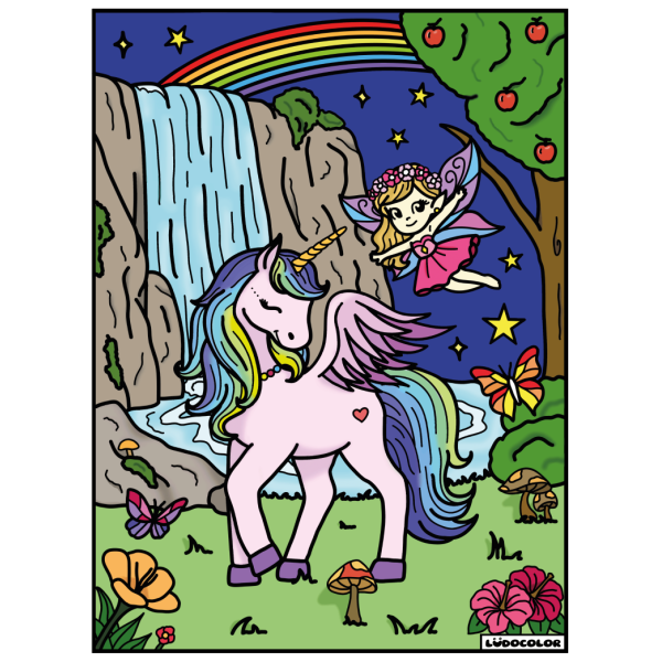 photo-Coloriage - Licorne - Tableau à colorier - Avec contours velours noir - Dès 3 ans