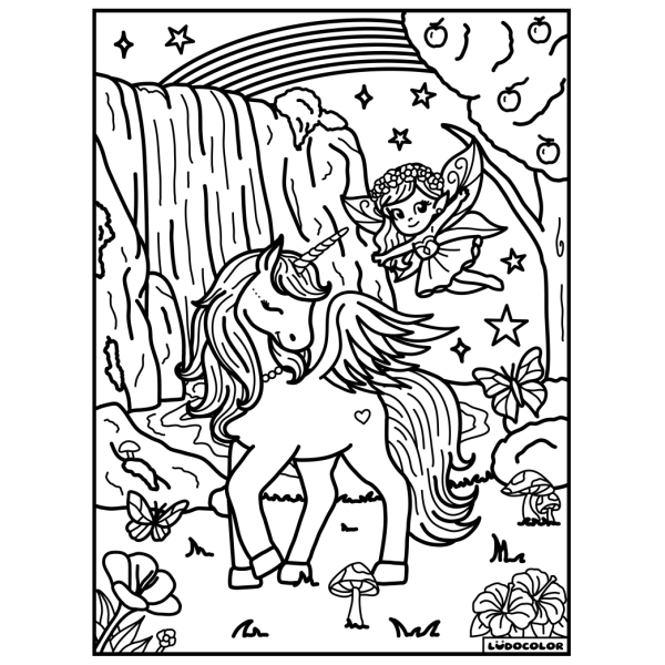Coloriage - Licorne - Tableau à colorier - Avec contours velours noir - Dès 3 ans