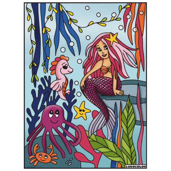 photo-Coloriage - Sirène - Tableau à colorier - Avec contours velours noir - Dès 3 ans