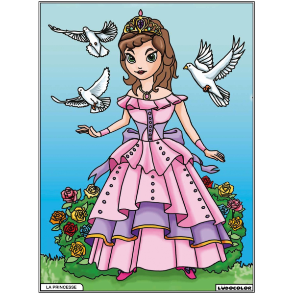 photo-Coloriage - Princesse - Tableau à colorier - Avec contours velours noir - Dès 3 ans