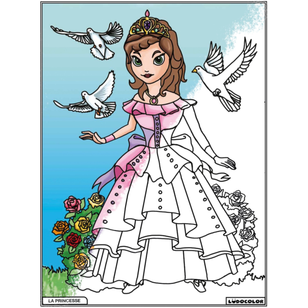 Coloriage - Princesse - Tableau à colorier - Avec contours velours noir - Dès 3 ans