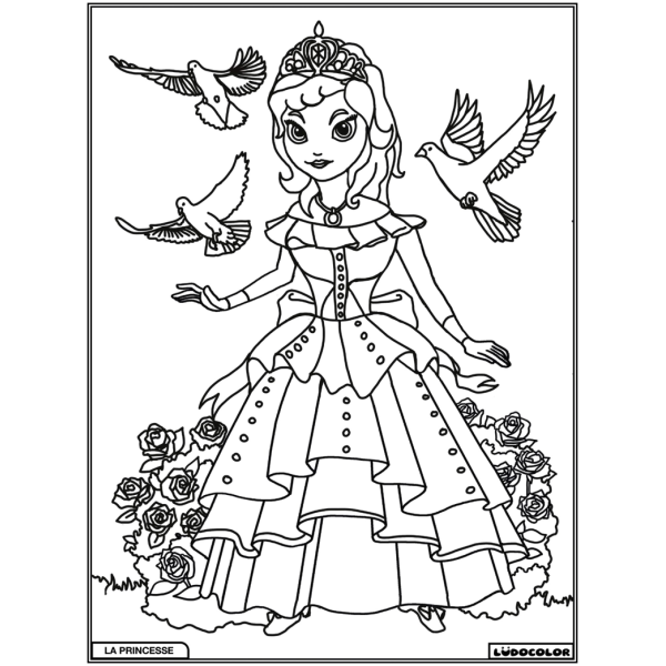 Coloriage - Princesse - Tableau à colorier - Avec contours velours noir - Dès 3 ans