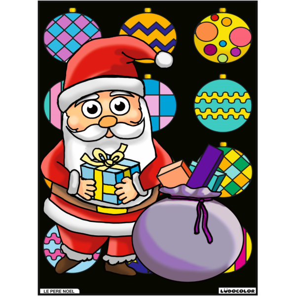 photo-Coloriage - Père noël - Tableau à colorier - Avec contours velours noir - Dès 3 ans
