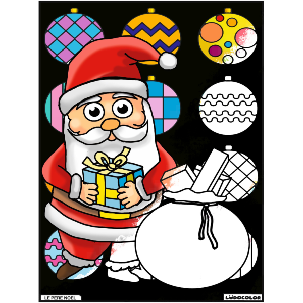 Coloriage - Père noël - Tableau à colorier - Avec contours velours noir - Dès 3 ans