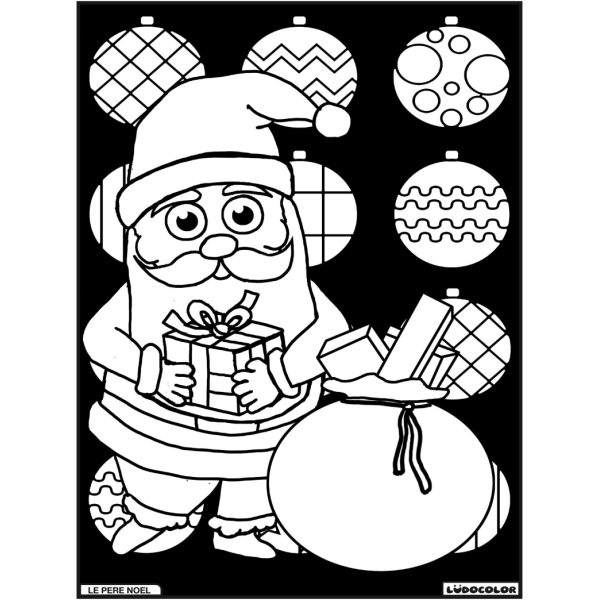 Coloriage - Père noël - Tableau à colorier - Avec contours velours noir - Dès 3 ans