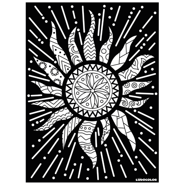 photo-Coloriage - Mandala soleil - Tableau à colorier - Avec contours velours noir - Dès 3 ans
