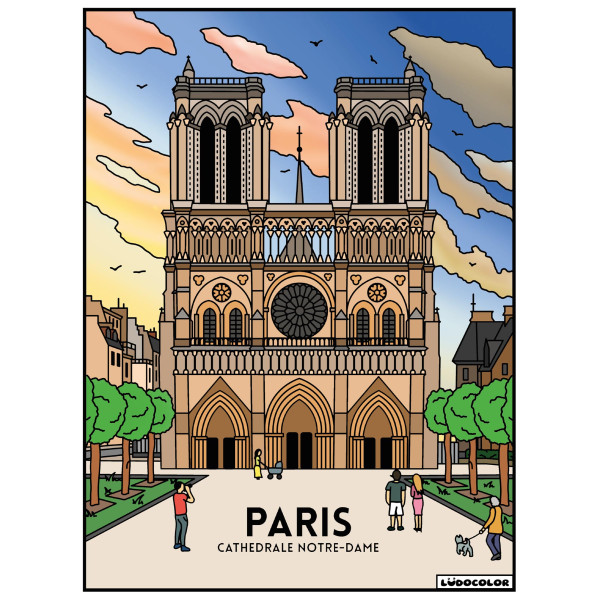 photo-Coloriage - Notre dame de Paris - Tableau à colorier - Avec contours velours noir - Dès 3 ans