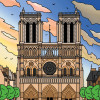 Coloriage - Notre dame de Paris - Tableau à colorier - Avec contours velours noir - Dès 3 ans