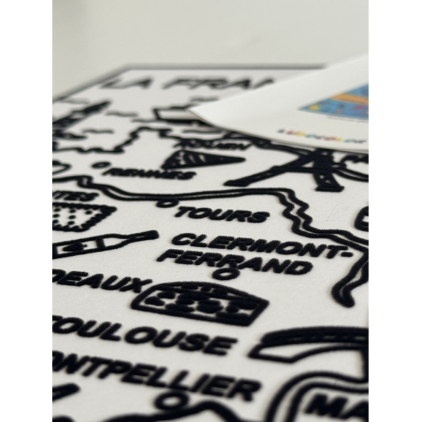 Coloriage - Carte de France - Tableau à colorier - Avec contours velours noir - Dès 3 ans