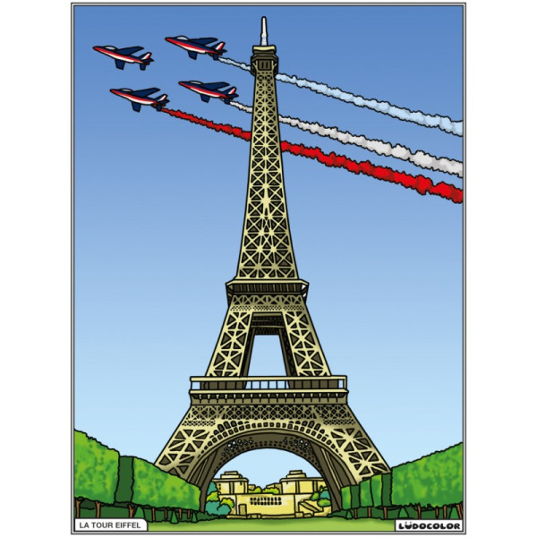 photo-Coloriage - Tour Eiffel - Tableau à colorier - Avec contours velours noir - Dès 3 ans