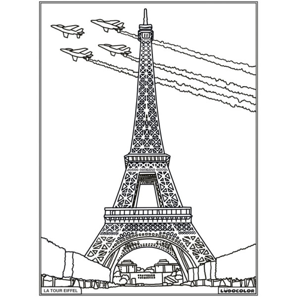 Coloriage - Tour Eiffel - Tableau à colorier - Avec contours velours noir - Dès 3 ans