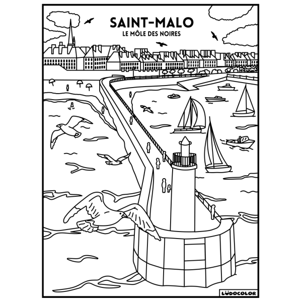 Coloriage - Saint-Malo - Tableau à colorier - Avec contours velours noir - Dès 3 ans