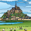 Coloriage - Mont Saint-Michel - Tableau à colorier - Avec contours velours noir - Dès 3 ans