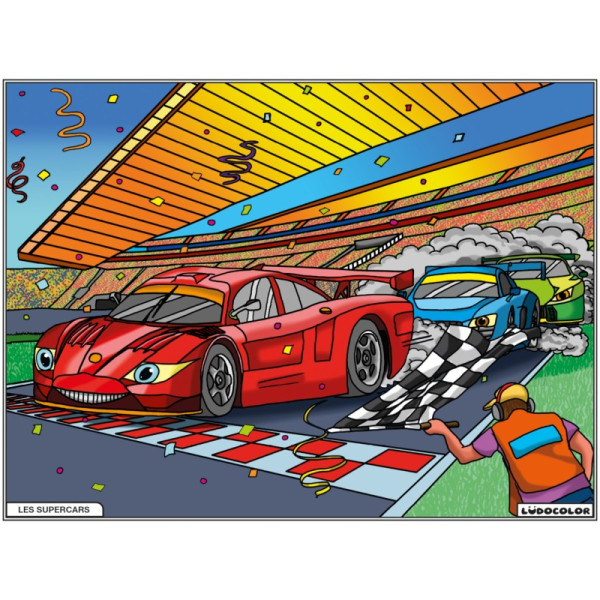 photo-Coloriage - Supercars - Tableau à colorier - Avec contours velours noir - Dès 3 ans
