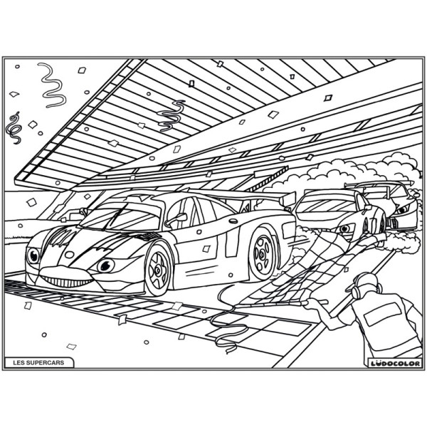 Coloriage - Supercars - Tableau à colorier - Avec contours velours noir - Dès 3 ans