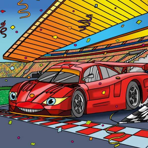 Coloriage - Supercars - Tableau à colorier - Avec contours velours noir - Dès 3 ans