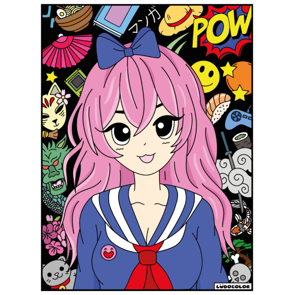 photo-Coloriage - Manga - Tableau à colorier - Avec contours velours noir - Dès 3 ans