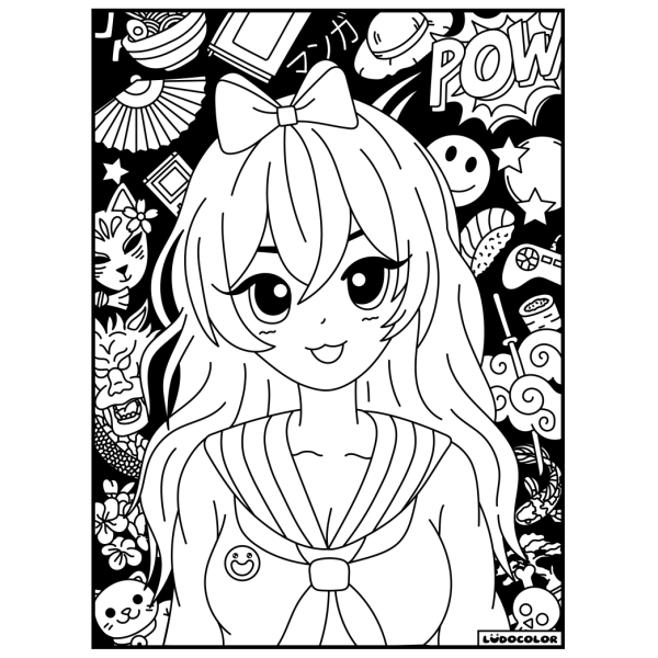 Coloriage - Manga - Tableau à colorier - Avec contours velours noir - Dès 3 ans