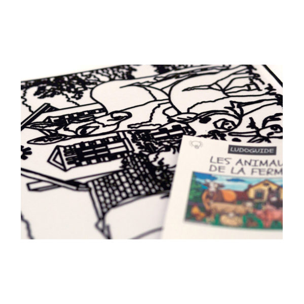Coloriage - Animaux de la ferme - Tableau à colorier - Avec contours velours noir - Dès 3 ans