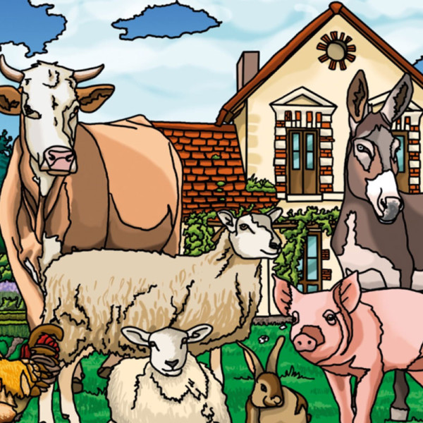 Coloriage - Animaux de la ferme - Tableau à colorier - Avec contours velours noir - Dès 3 ans