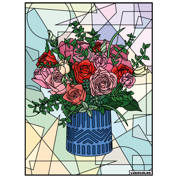 photo-Coloriage - Bouquet de roses - Tableau à colorier - Avec contours velours noir - Dès 3 ans