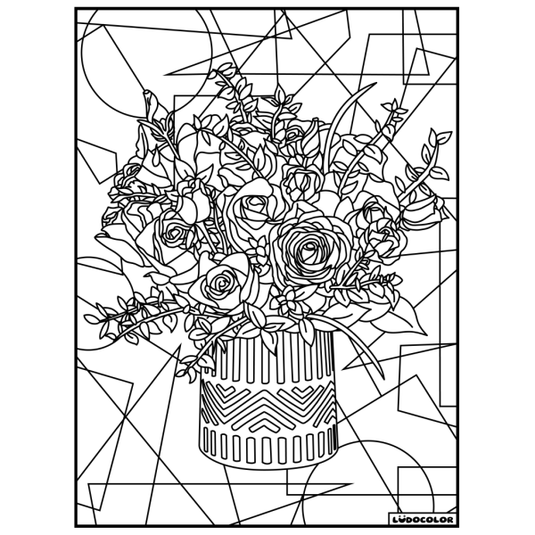 Coloriage - Bouquet de roses - Tableau à colorier - Avec contours velours noir - Dès 3 ans