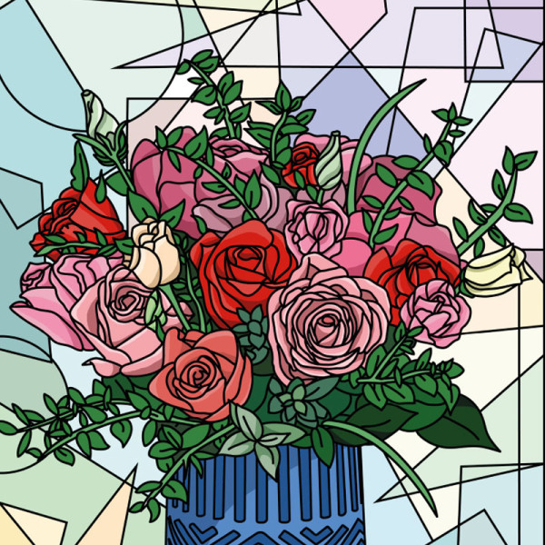 Coloriage - Bouquet de roses - Tableau à colorier - Avec contours velours noir - Dès 3 ans