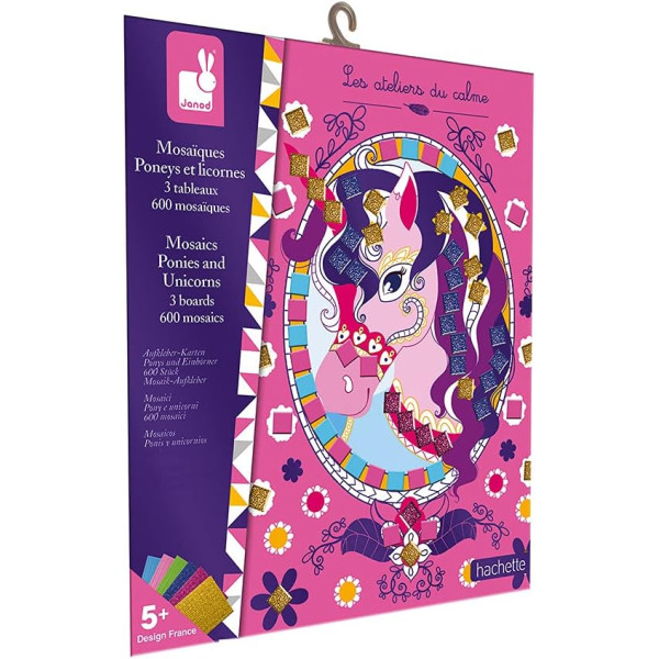 photo-Jeu créatif - Tableaux mosaïques - Poney et licorne - 3 modèles + mosaïques en mousse - Janod