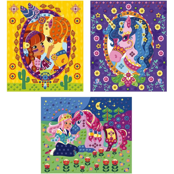 Jeu créatif - Tableaux mosaïques - Poney et licorne - 3 modèles + mosaïques en mousse - Janod
