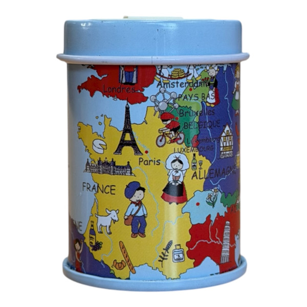 Taille-crayon - 1 trou - Avec réservoir métal - Motif carte du monde - Scolaire