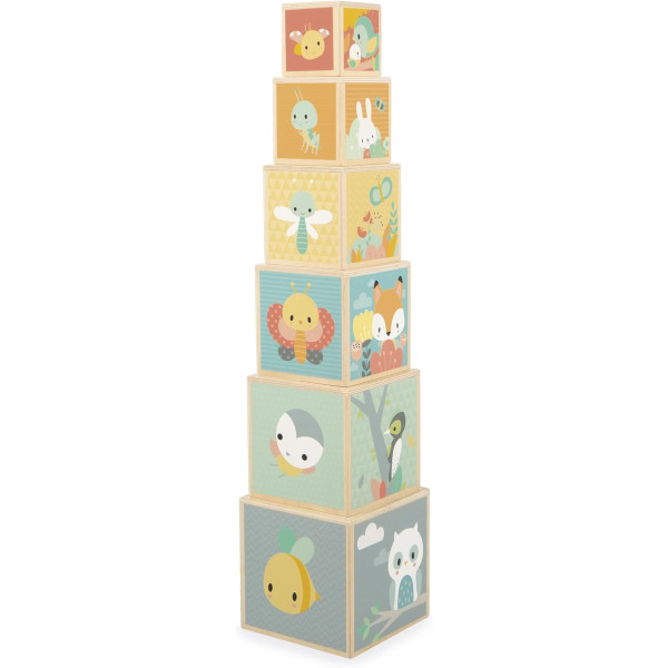 Jeux d'éveil - Cubes à empiler - Bois - Assortiments de 6 tailles et modèles - Dès 6 mois - Janod