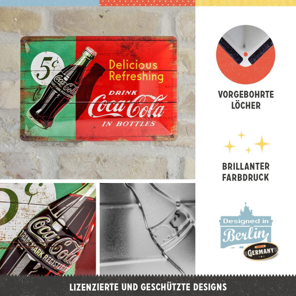 Plaque - Enseigne publicitaire - Vintage - Coca-Cola - Design rétro - 20x30cm