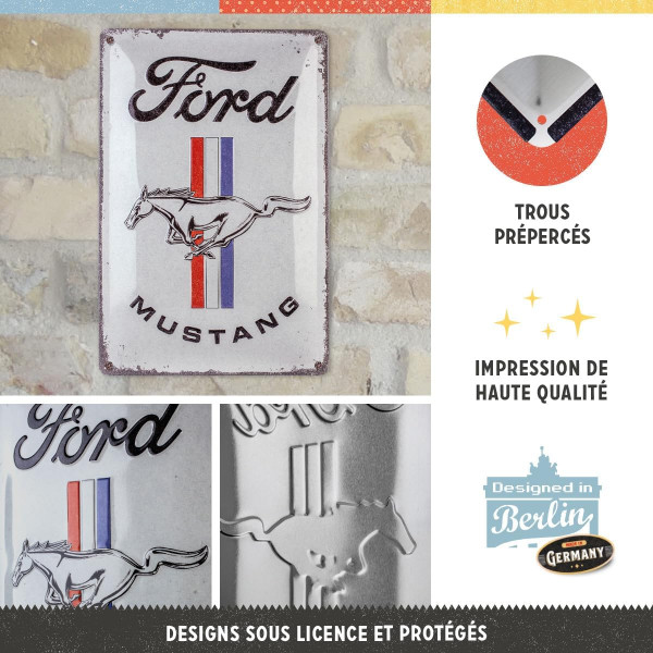 Plaque - Enseigne publicitaire - Vintage - Ford Mustang - Design rétro - 20x30cm
