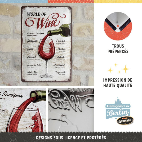 Plaque - Enseigne publicitaire - Vintage - World of wine - Design rétro - 20x30cm