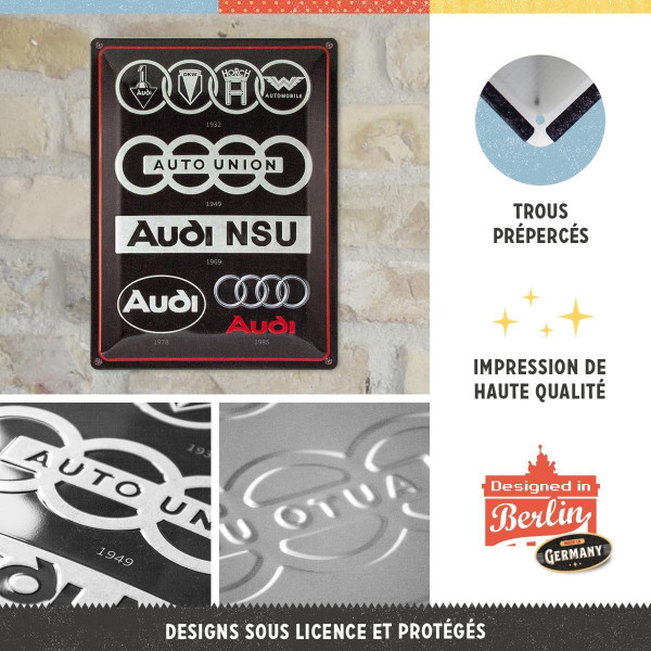 Plaque - Enseigne publicitaire - Vintage - Audi logos - Design rétro - 30x40cm