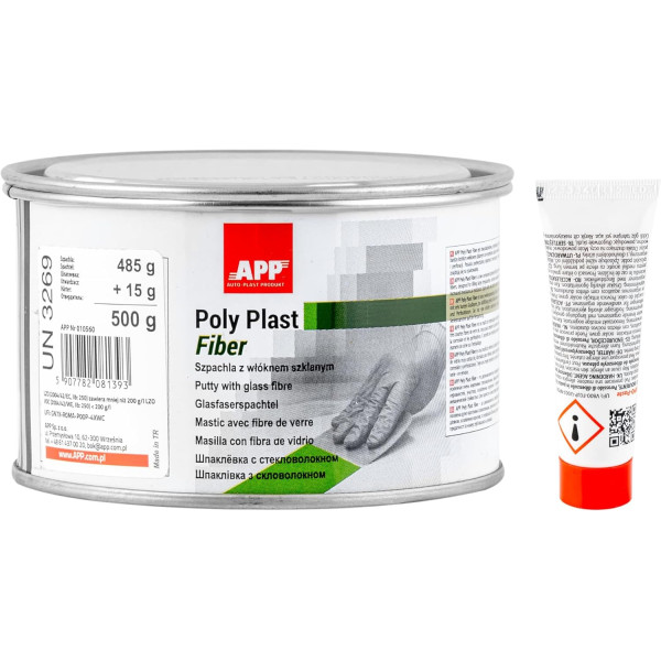 photo-Mastic - Polyester - Durcisseur + fibre de verre - Carrosserie, alu, acier, plastique - APP Poly Plast Fiber