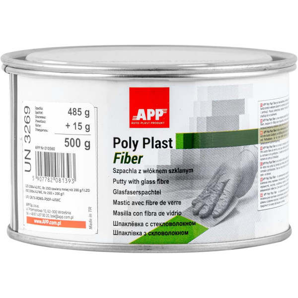 Mastic - Polyester - Durcisseur + fibre de verre - Carrosserie, alu, acier, plastique - APP Poly Plast Fiber