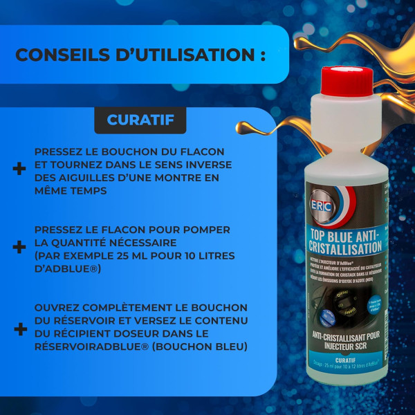 Additif AD Blue - Anti-cristallisation - Nettoie injecteur AD Blue - Moteur diesel - ERC - 250ml